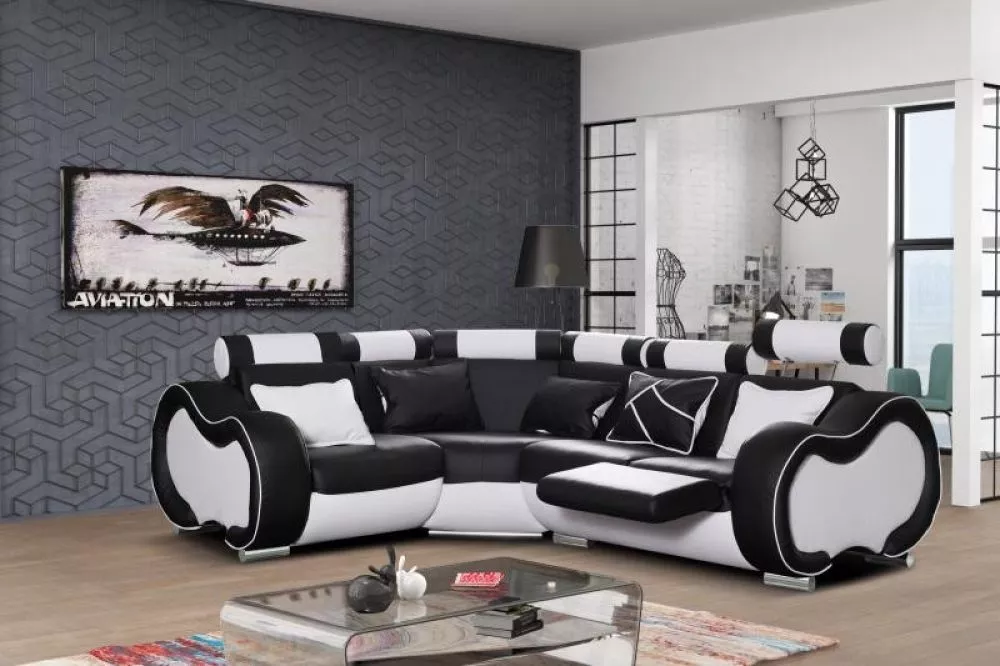 Dīvāns Arizona B Mini Standard · Melns + balts · 205 × 265 × 87 cm