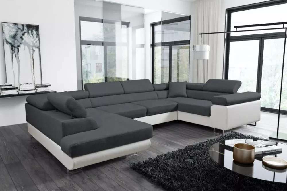 Dīvāns Antos Bis standard · Tumši pelēks + balts · 202 × 340 × 90 cm