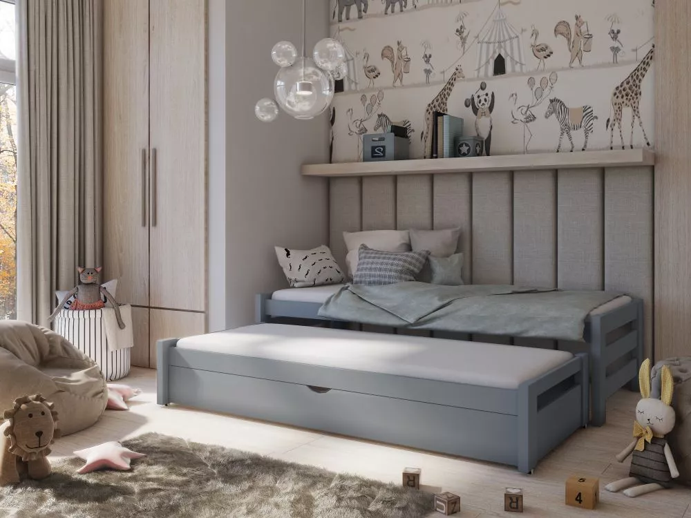 Bērnu gulta Anis ar stelāžam Guļamvietas platums: 80 cm, Guļamvietas garums: 180 cm, · Pelēks · 87 × 188 × 52 cm