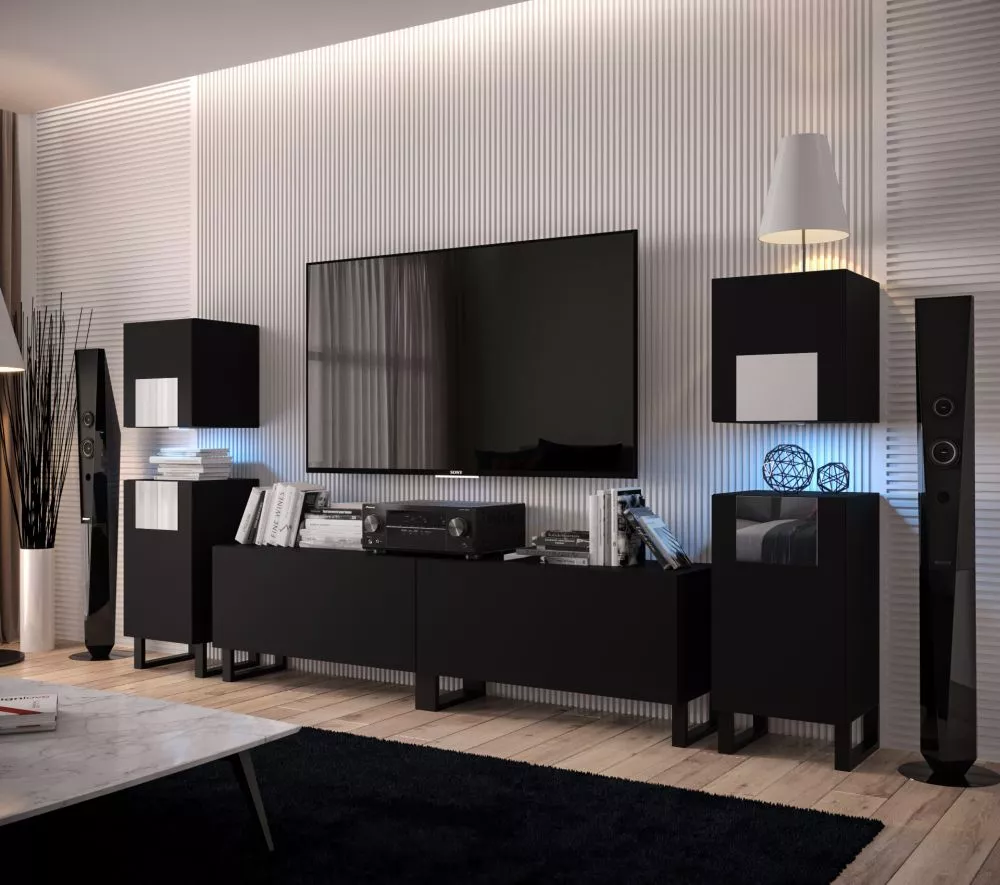 Sekcija New Concept C90 ar LED · Melns · 260 × 35 × 133 cm
