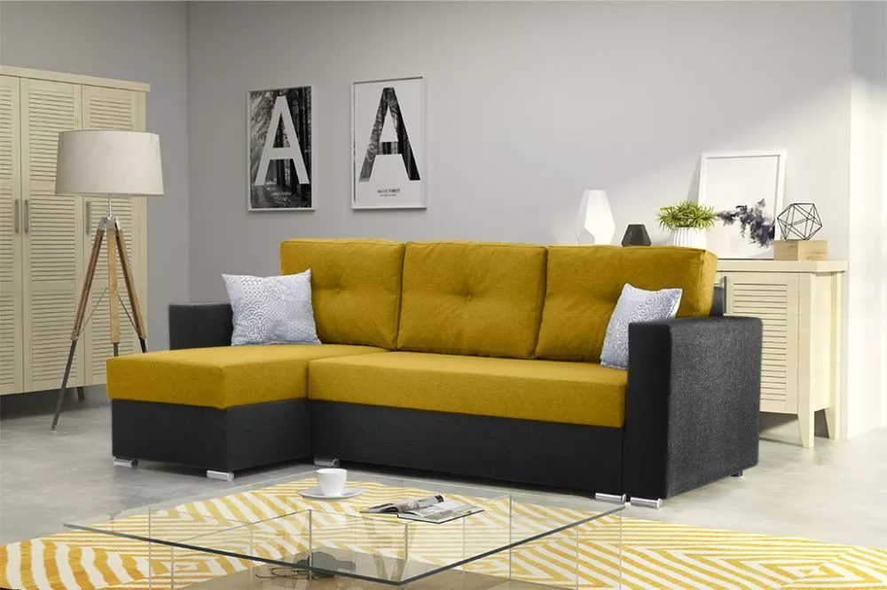 Dīvāns Corner 102 Multi standard · Dzeltens + melns · 140 × 230 × 90 cm