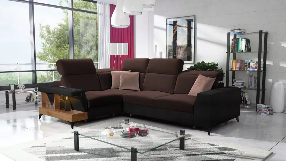 Dīvāns Belutti 2 Lancelot Standard ar LED · Tumši brūns + melns · 212 × 288 × 84 cm