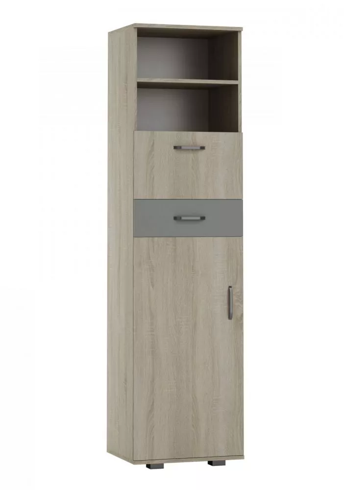 Grāmatu skapis Oliwia OL-BAREK2 Korpusa krāsa: ozols sonoma, Elementu krāsa: pelēks, · 50 × 40 × 190 cm