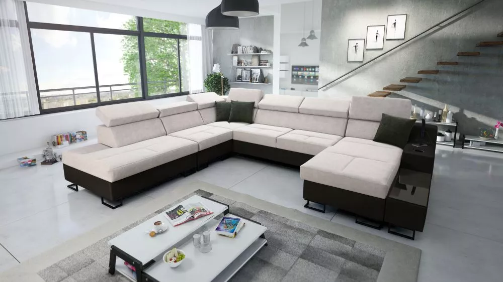 Dīvāns Alicante 10 Whisper Eco Standard · Krēma + melns · 300 × 361 × 81 cm