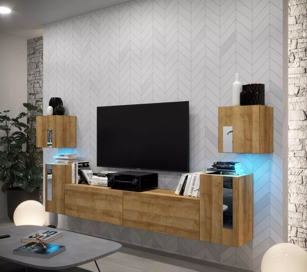 Sekcija New Concept C86 ar LED · Zelts ozols · 296 × 35 × 120 cm