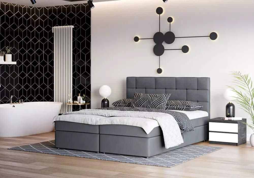 Gulta Wall Boxspring Standard Guļamvietas platums: 140 cm, Guļamvietas garums: 200 cm, · Tumši pelēks · 145 × 208 × 106 
