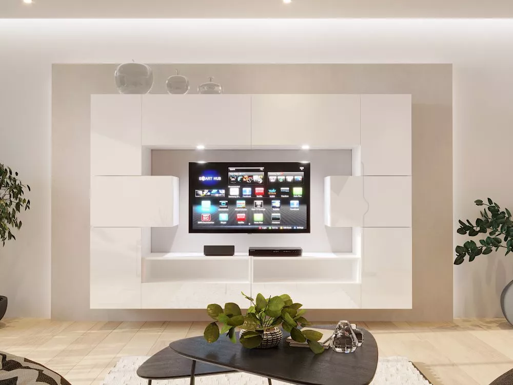 Sekcija Box 58 ar LED · Balts · 252 × 38 × 166 cm