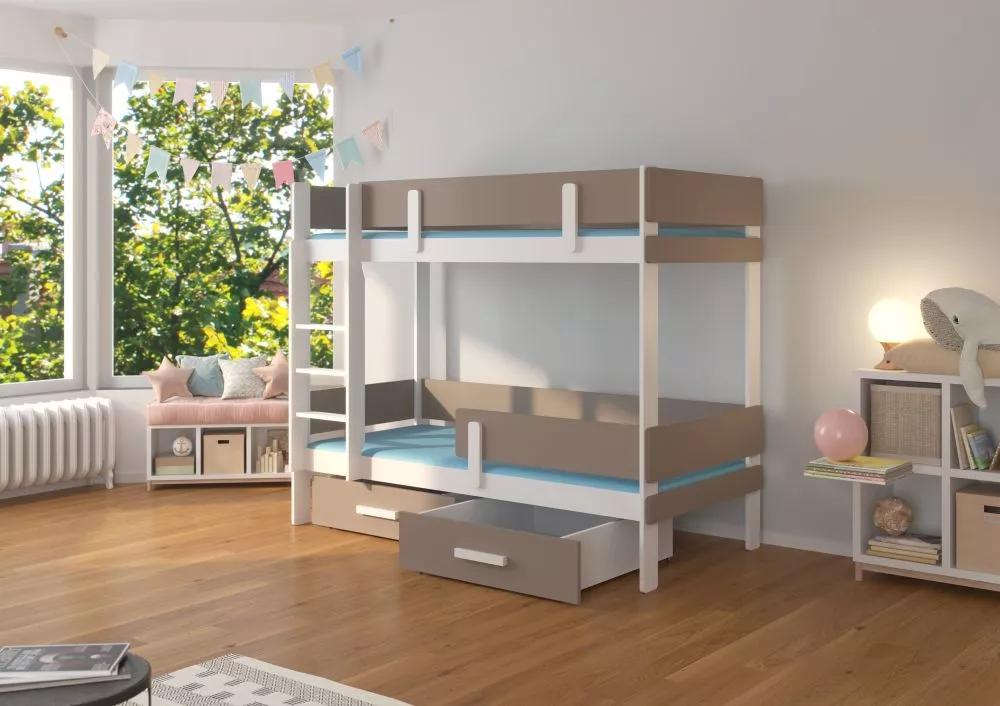 Bērnu gulta Etiona White ar stelāžam Guļamvietas platums: 80 cm, Guļamvietas garums: 180 cm, · 93 × 188 × 156 cm