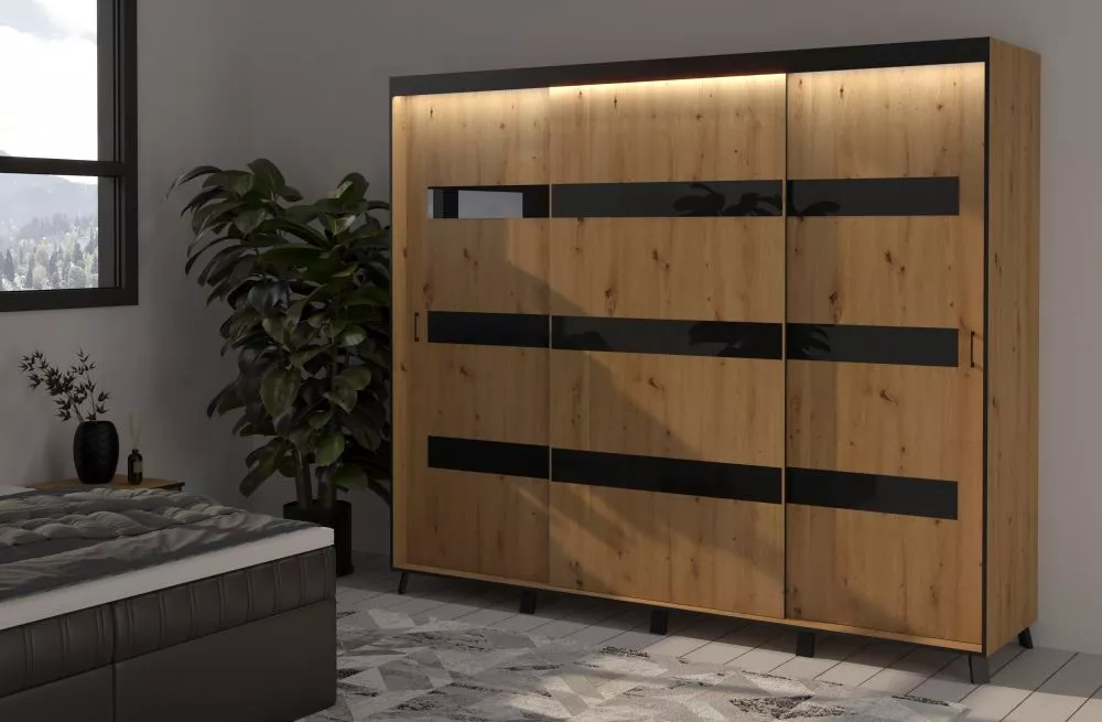 Skapis Solano ar LED · Ozols artisan · 250 × 61 × 215 cm