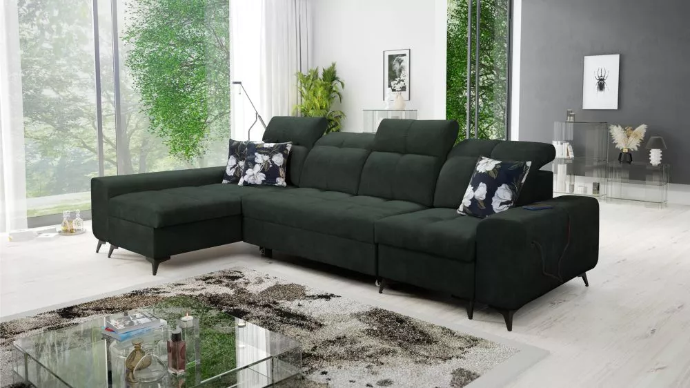 Dīvāns Golden 12 standard · Tumši zaļš · 173 × 324 × 85 cm