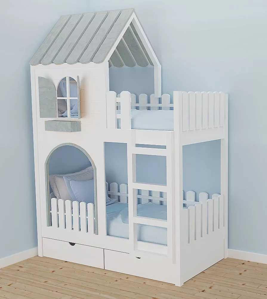 Bērnu gulta ID 115P ar stelāžām Kāpņu puse: Pa labi, Guļamvietas platums: 80 cm, Guļamvietas garums: 160 cm, · 87 × 167 