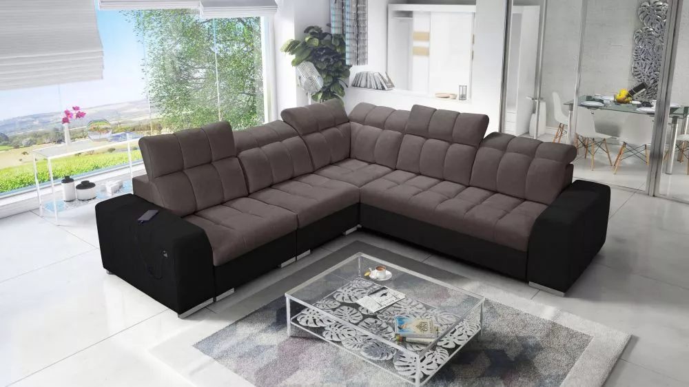 Dīvāns Pagano 3 Premium Standard · Tumši brūns + melns · 285 × 285 × 83 cm