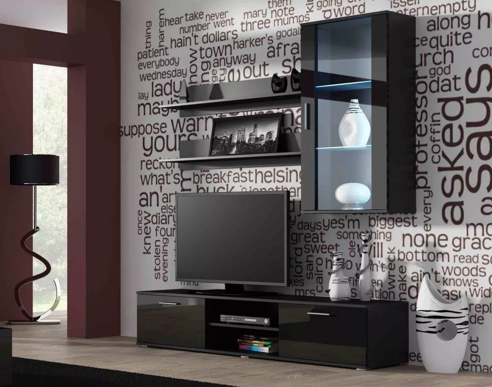 Sekcija Soho 5 ar LED · Melns · 180 × 43 × 190 cm