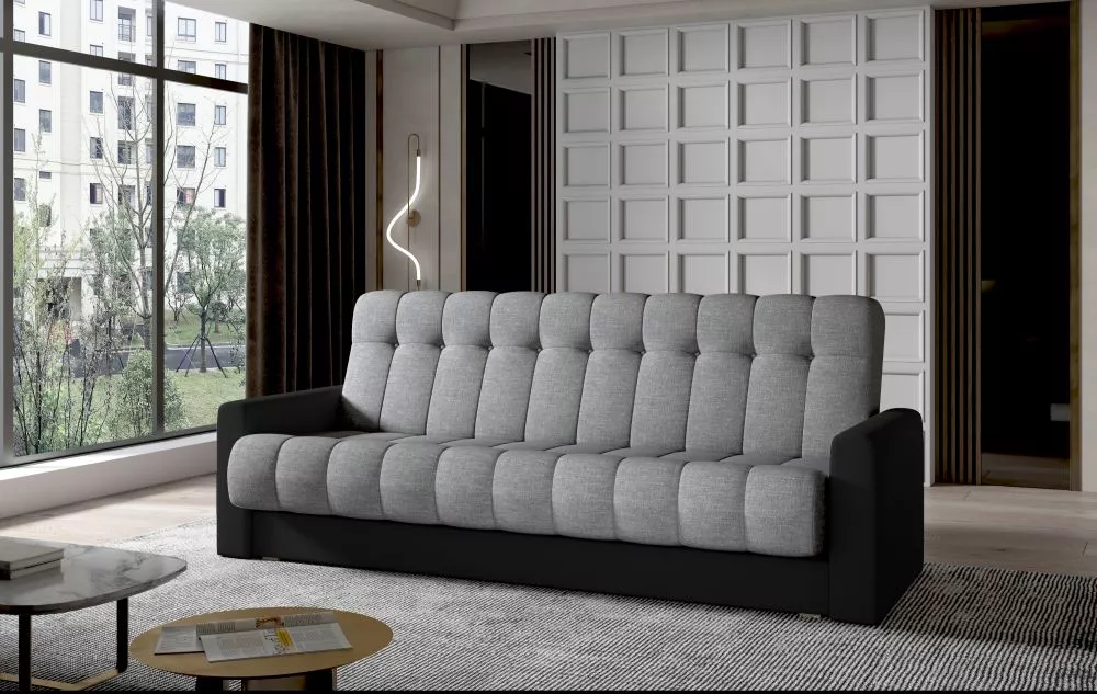 Dīvāns Garett standard · Gaiši pelēks + melns · 85 × 210 × 90 cm