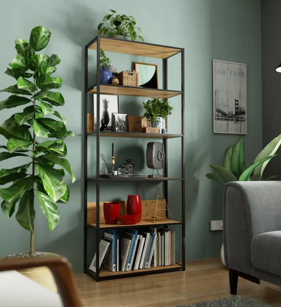 Plaukts Loft Black · Ozols craft zelts · 80 × 192 × 32 cm