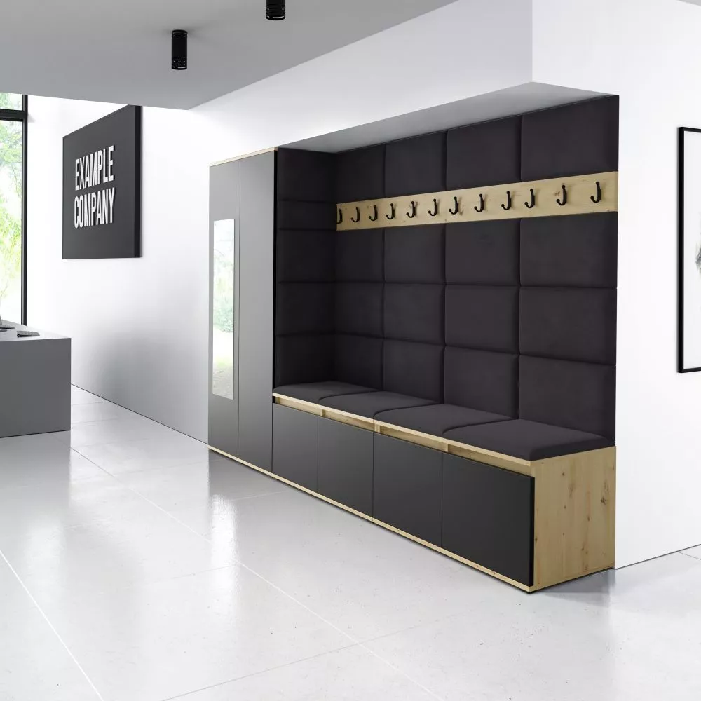Apavu plaukts Emi 9 Trinity Korpusa krāsa: ozols artisan + melns, · 290 × 185 × 40 cm