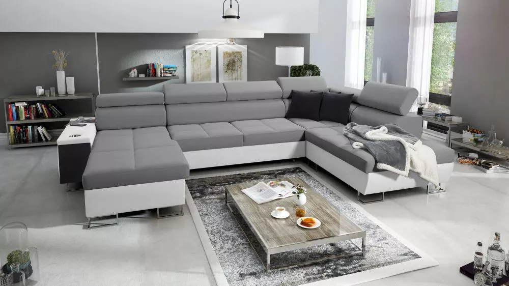 Dīvāns Morena 6 Premium Standard · Pelēks + balts · 221 × 360 × 84 cm