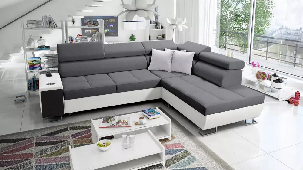 Dīvāns Morena 7 Premium Standard · Tumši pelēks + balts · 221 × 283 × 84 cm