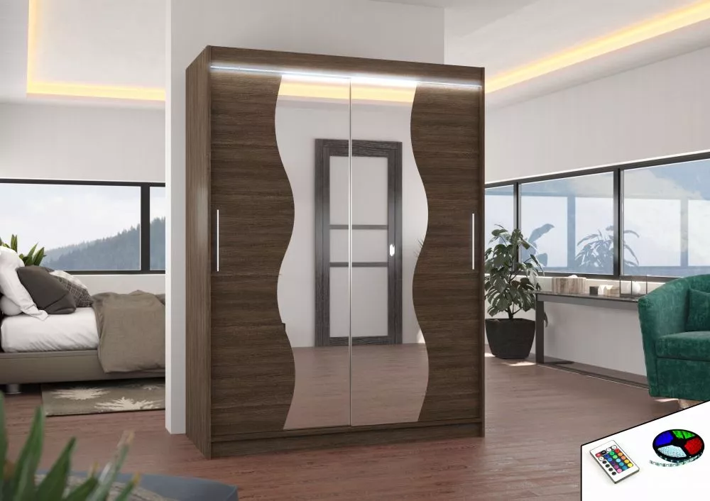 Skapis Renzo ar LED · Šokolādes · 150 × 58 × 200 cm