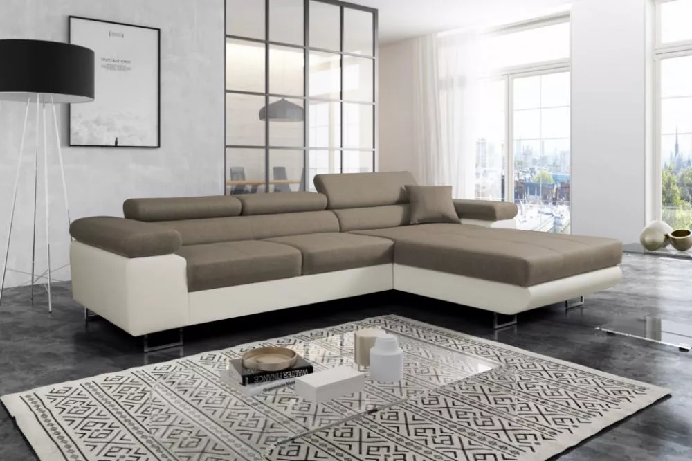 Dīvāns Alvaro standard · Bēšs + balts · 202 × 307 × 90 cm