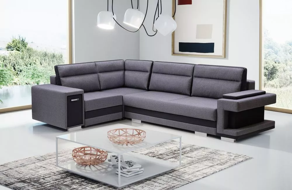 Dīvāns A1 Standard · Tumši pelēks + melns · 203 × 305 × 90 cm
