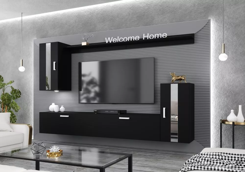 Sekcija Frixe ar LED · Melns · 237 × 35 × 183 cm