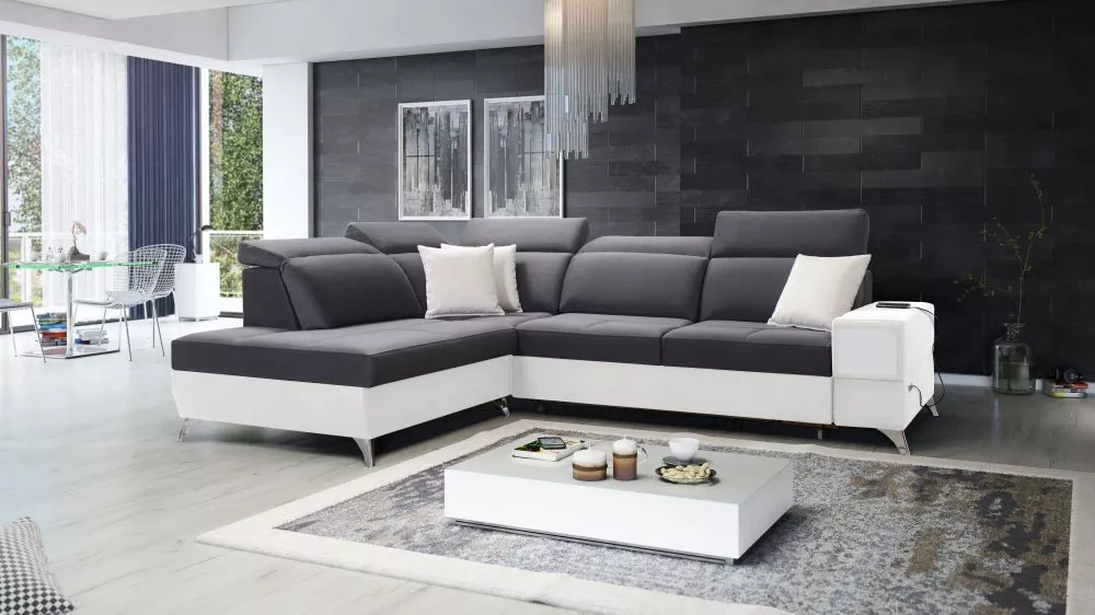 Dīvāns Deus 7 Premium Standard · Grafīts + balts · 224 × 286 × 83 cm