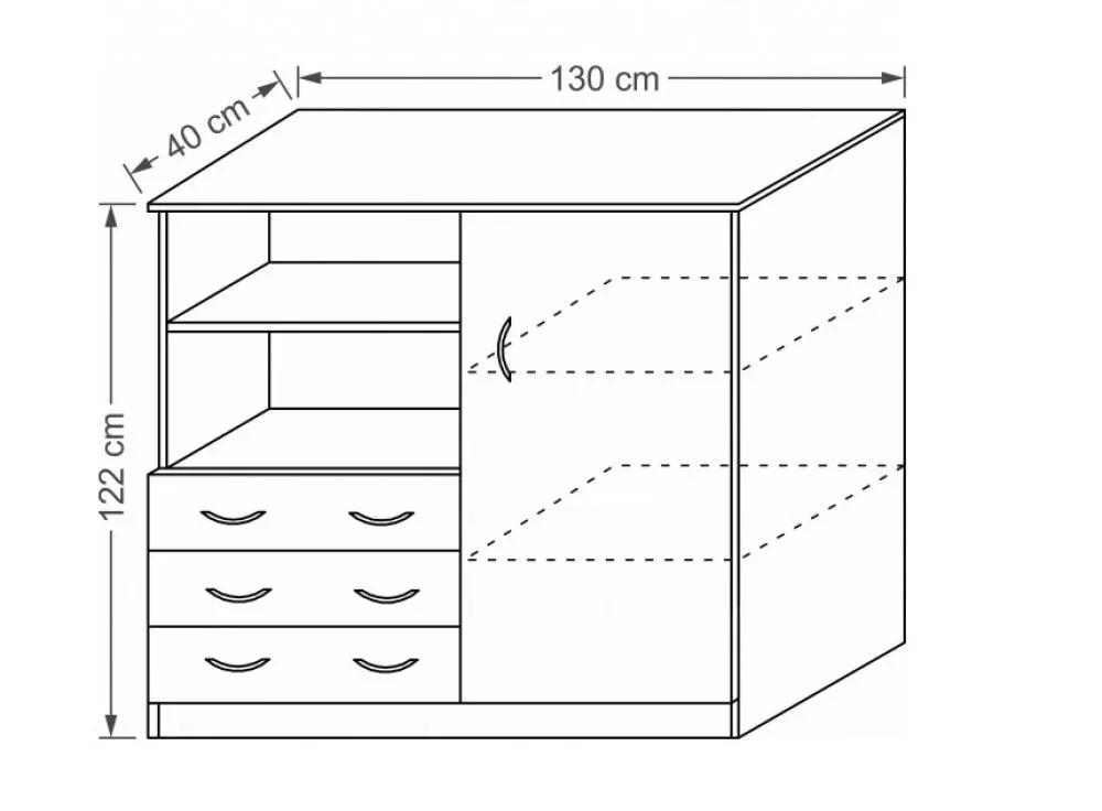 Kumode KOMODA 3S2PMD · Ozols sonoma · 130 × 40 × 122 cm
