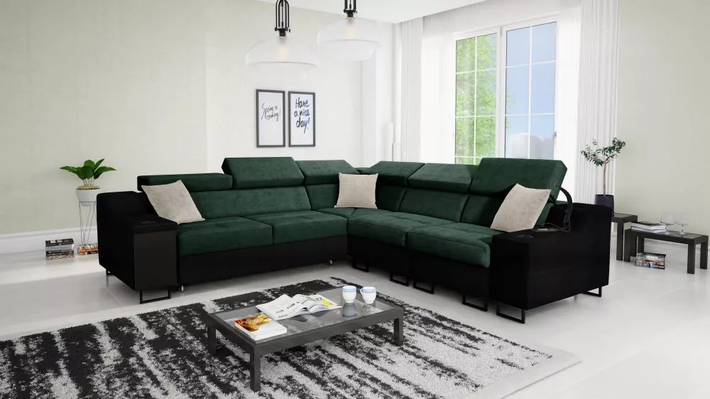 Dīvāns Alicante 3 Whisper Eco Standard · Zaļš + melns · 287 × 289 × 81 cm