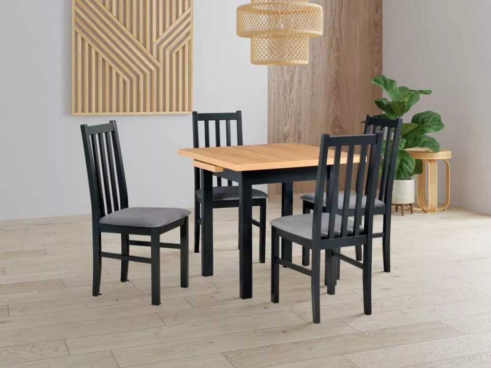 Komplekts Max 7, Bos 10 Personu skaits: 4, Korpusa krāsa: melns, Elementu krāsa: ozols grandson, · 80 cm