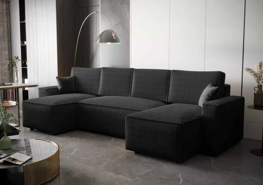 Dīvāns Ambro U standard · Grafīts · 143 × 300 × 85 cm