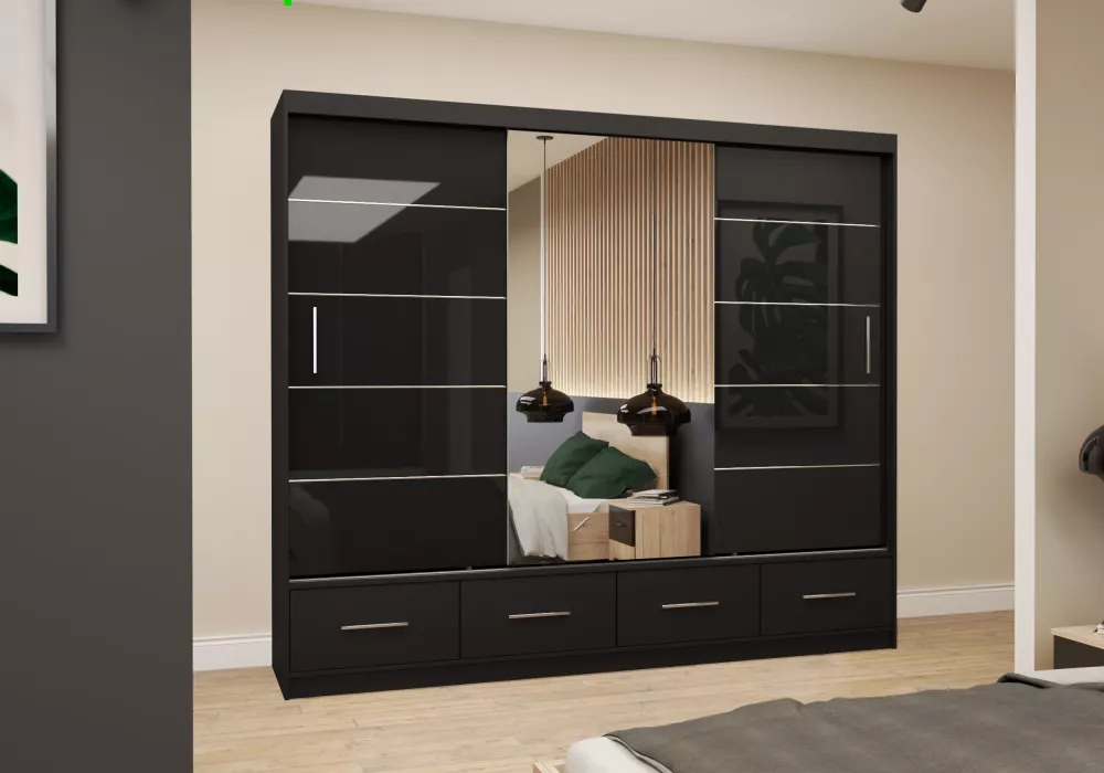 Skapis Florence Gloss · Melns · 250 × 61 × 218 cm