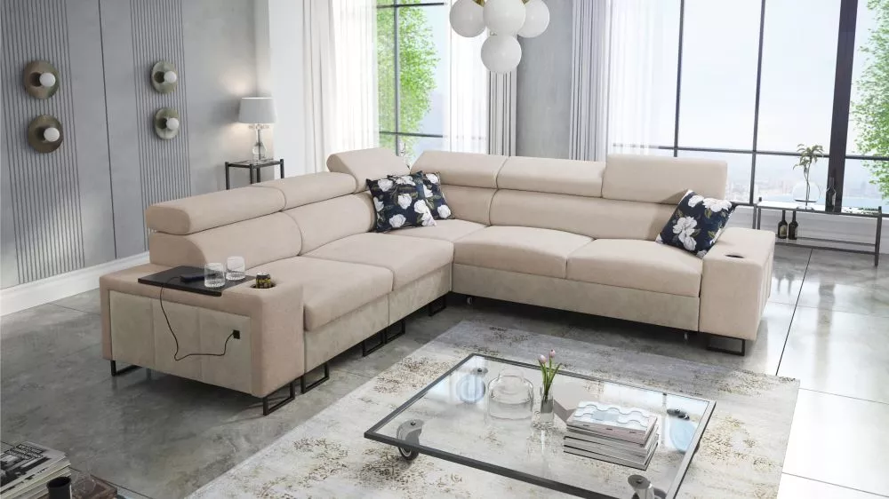 Dīvāns Melody 3 Premium Standard · Gaiši brūns + krēma · 282 × 282 × 84 cm