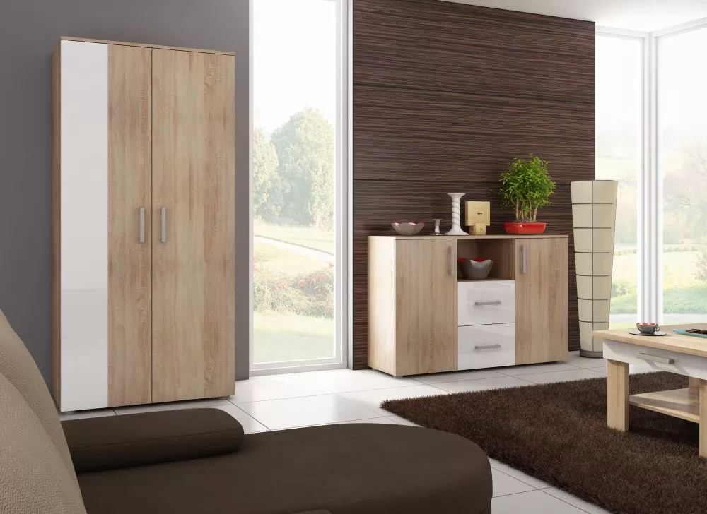 Kumode Stella STE 01 · Sonoma + balts spīdums · 135 × 39.2 × 88 cm