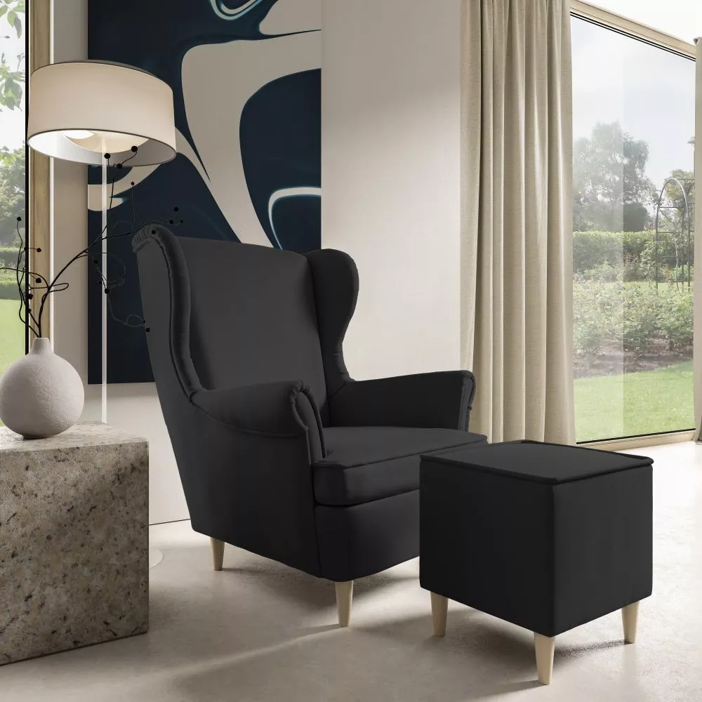 Mīksts krēsls Maya 194 1S+P Standard Sēdvietas dziļums: 55 cm, · Melns · 85 × 90 × 103 cm