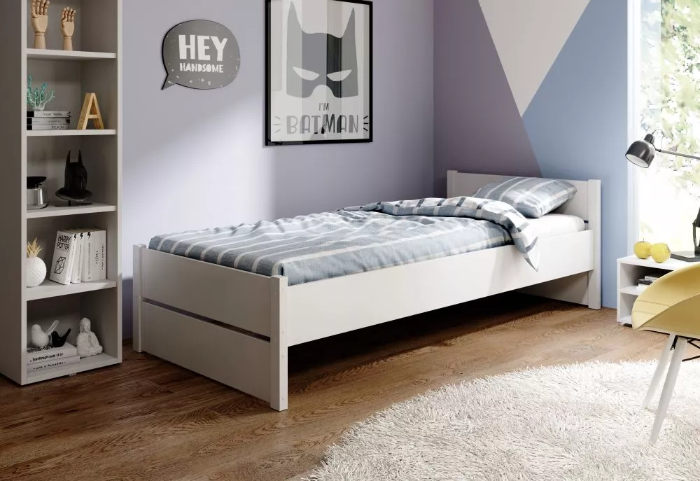 Bērnu gulta Marcello ar stelāžu Guļamvietas platums: 90 cm, Guļamvietas garums: 200 cm, · Balts · 97 × 207 × 65 cm