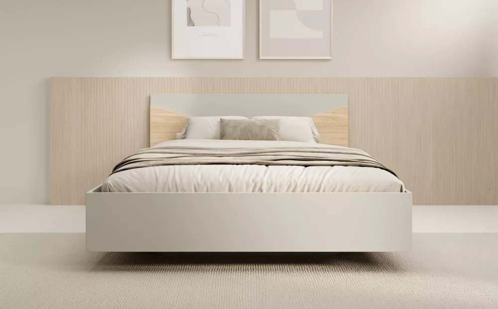 Gulta Atson ar stelāžu Guļamvietas platums: 140 cm, Korpusa krāsa: bēši pelēks, Guļamvietas garums: 200 cm, stelāžas tip