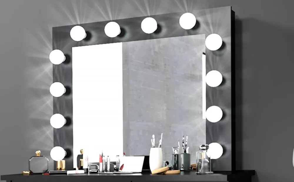 Spogulis 12 LED · Melna · 80 × 10 × 65 cm