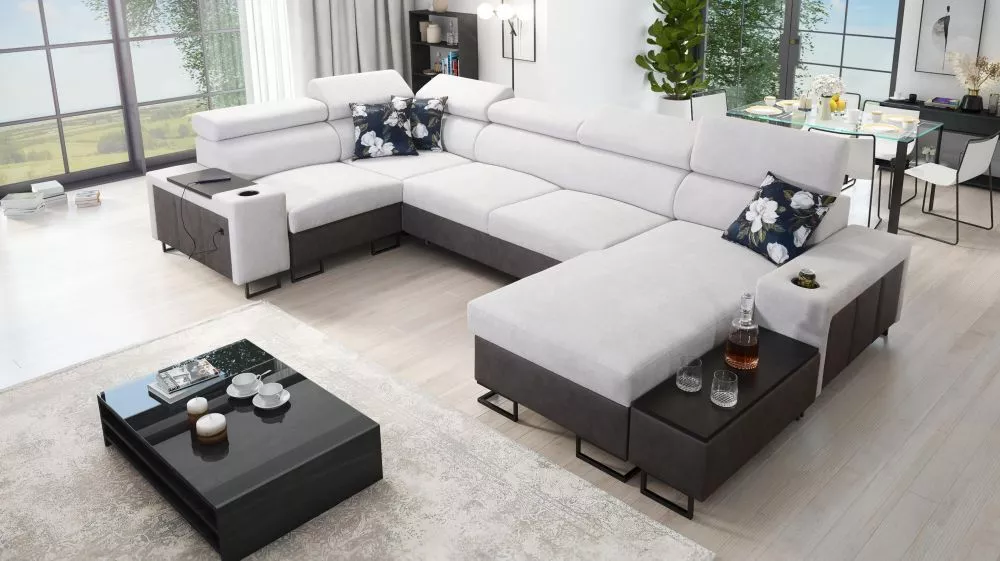 Dīvāns Melody 4 Mini Premium Standard · Gaiši pelēks + grafīts · 205 × 335 × 84 cm