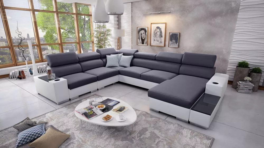 Dīvāns Perseo 8 Eco Standard · Tumši pelēks + balts · 282 × 358 × 95 cm