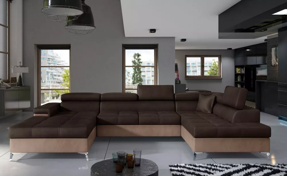 Dīvāns Eduardo Premium Standard · Tumši brūns + gaiši brūns · 202 × 345 × 70 cm