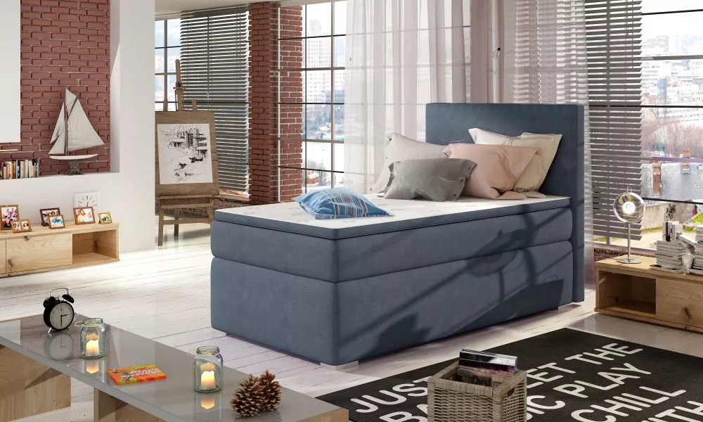 Gulta Rocco 90x200 Boxspring standard Guļamvietas platums: 90 cm, Guļamvietas garums: 200 cm, · Zils · 92 × 205 × 126 cm