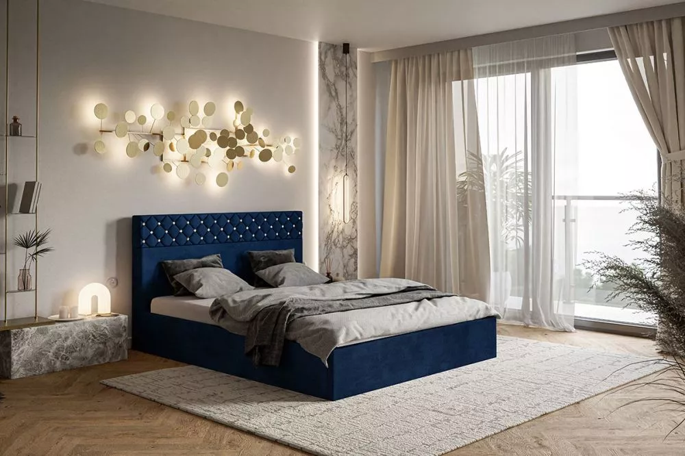 Gulta Gold 4 standard ar stelāžu Guļamvietas platums: 140 cm, Guļamvietas garums: 200 cm, stelāžas tips: koka, · Zils · 