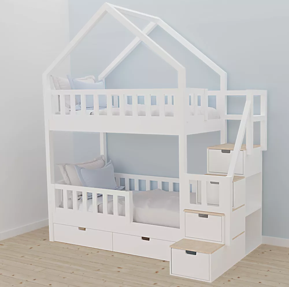Bērnu gulta 108P ar stelāžām Kāpņu puse: Pa labi, Guļamvietas platums: 80 cm, Guļamvietas garums: 160 cm, · 112 × 212 × 