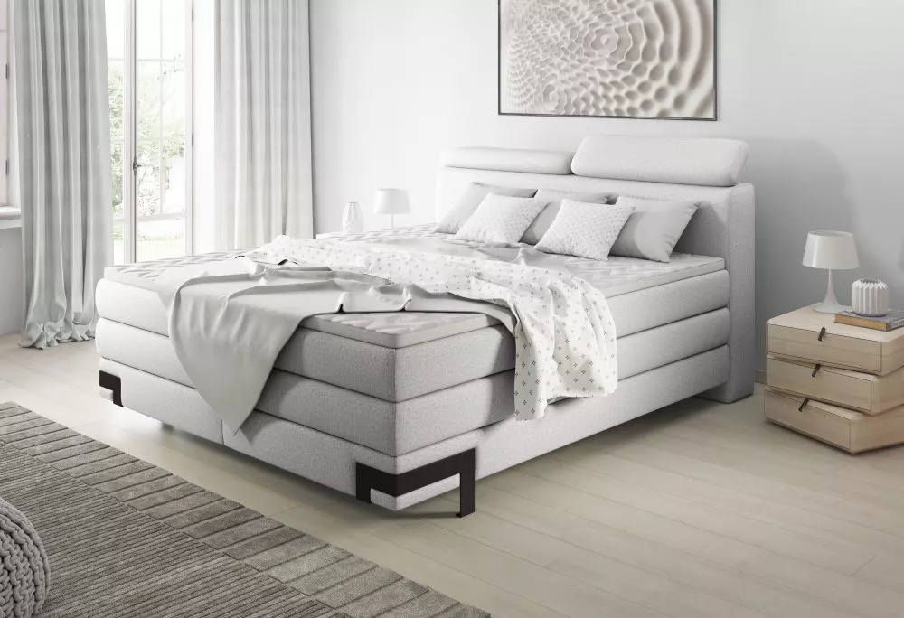 Gulta Kano Boxspring Standard Guļamvietas platums: 160 cm, Guļamvietas garums: 200 cm, · Gaiši pelēks · 163 × 229 × 119 