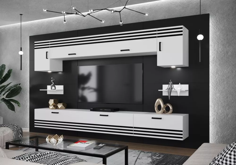 Sekcija Salto 1 ar LED · Balts · 274 × 35 × 201 cm