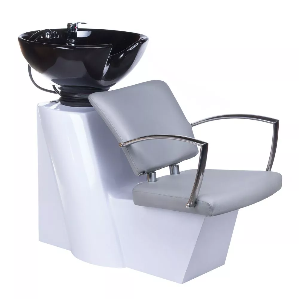 Frizieru izlietne BH-8012 Korpusa krāsa: balts + melns, Elementu krāsa: gaiši pelēks, Ar krēslu: 1, Apdares materiāls: e