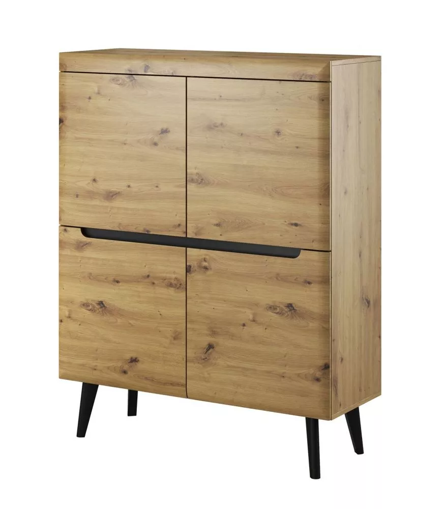 Kumode Nordi NK107 · Ozols artisan + melns · 107 × 40 × 134 cm
