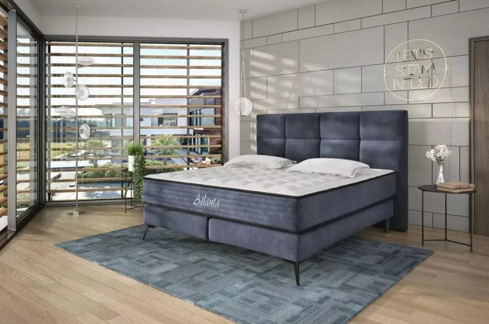 Gulta Atlanta Boxspring Standard Guļamvietas platums: 160 cm, Guļamvietas garums: 200 cm, · Zila · 170 × 211 × 130 cm