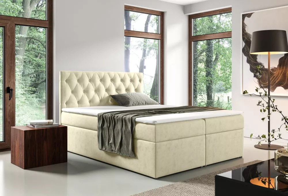 Gulta Boxspring 56 standard Guļamvietas platums: 200 cm, Guļamvietas garums: 200 cm, · Gaiši bēšs · 201 × 210 × 122 cm
